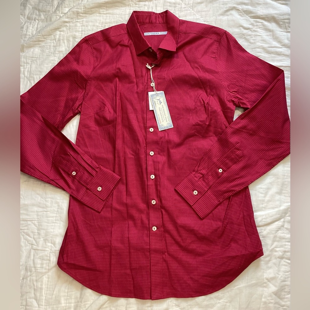NWT Southern Tide Skipjack Long Sleeve Button Down Shirt Pomegranate 8‎